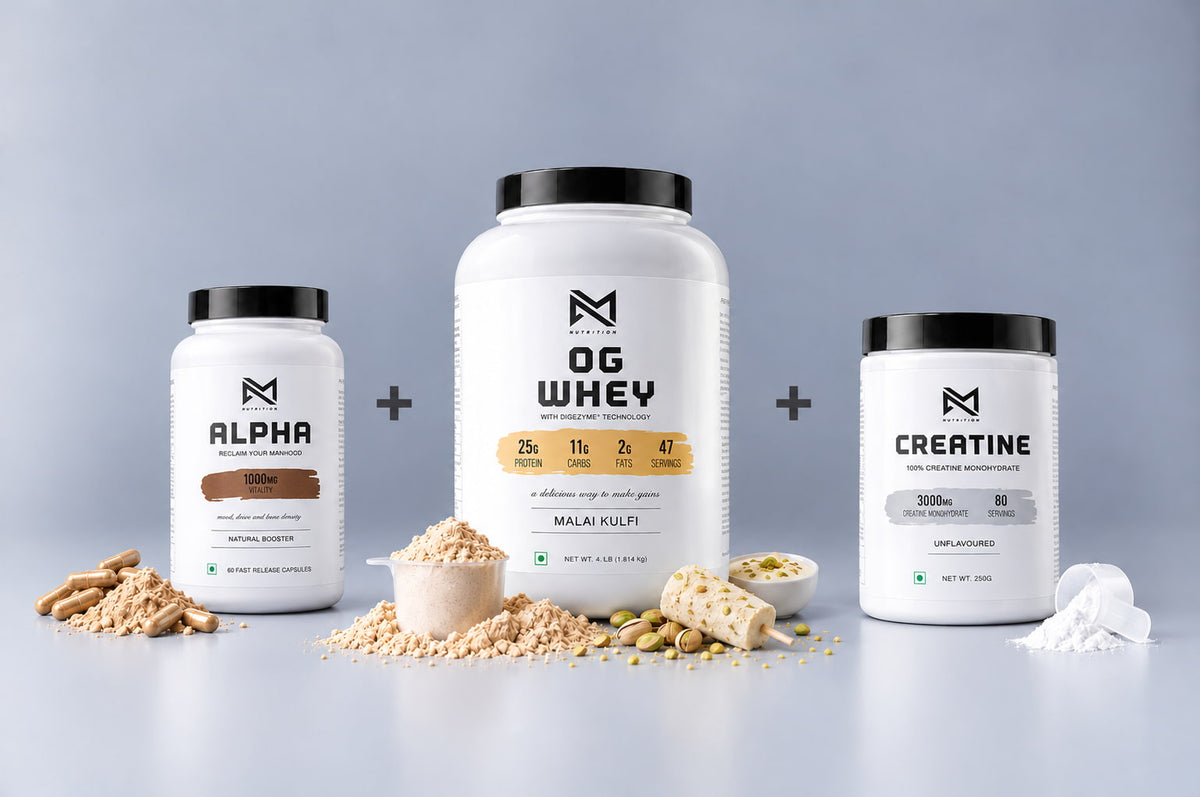 VM Nutrition BUILD MASS muscle building stack with OG Whey, Creatine and Alpha